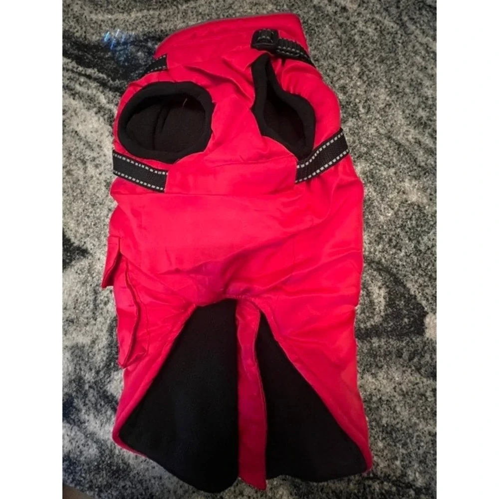 Woiil Dog Winter Vest Medium Red Fleece Lined Integrated Harness Reflective